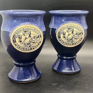 2006 Arizona Renaissance Festival Pleasure Feast Glazed Pottery Blue Goblet Cups